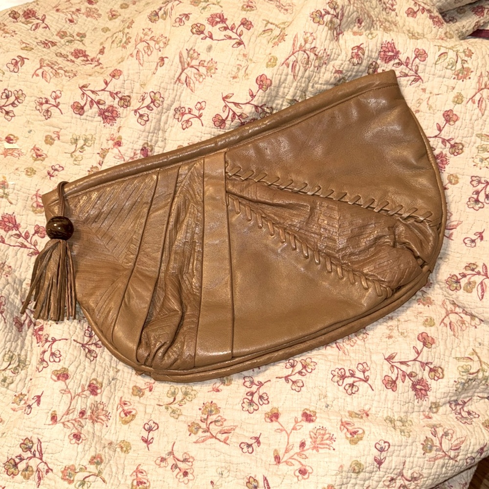 Vintage SHARIF leather tan clutch handbag purse